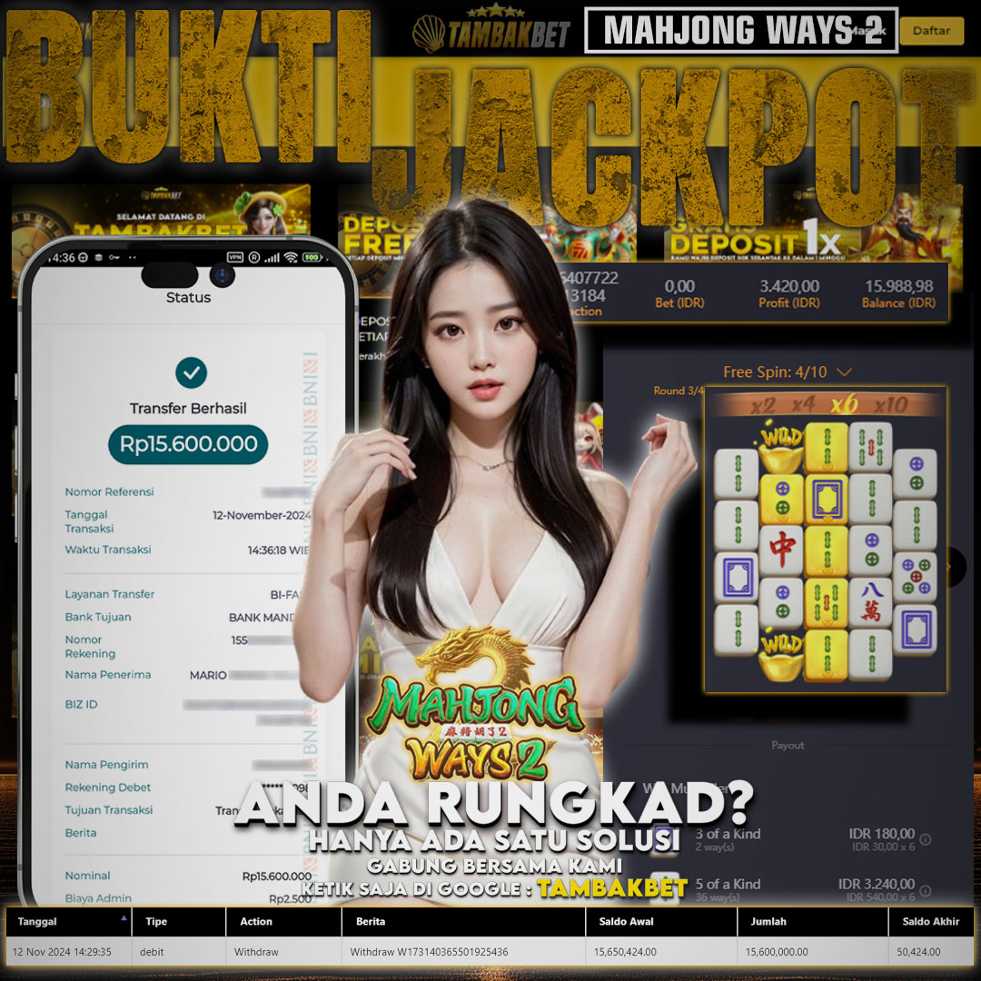 BUKTI JACKPOT SLOT GACOR MAHJONG WAYS 2